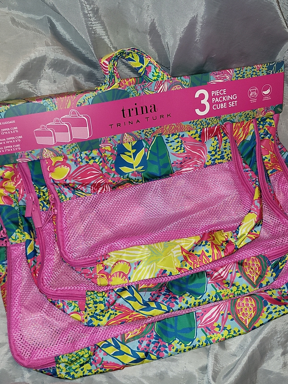 Trina Turk 3pc  Pink Floral Travel Packing Cube Set Te